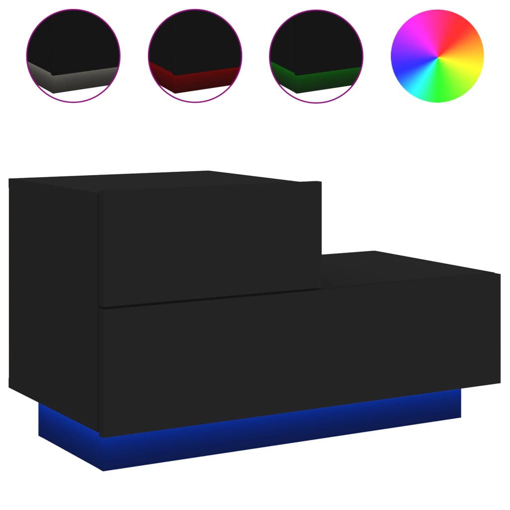 Nachtkastje met LED-verlichting 70x36x40,5 cm zwart is nu te koop bij PeponiXL, paradijselijk wonen!