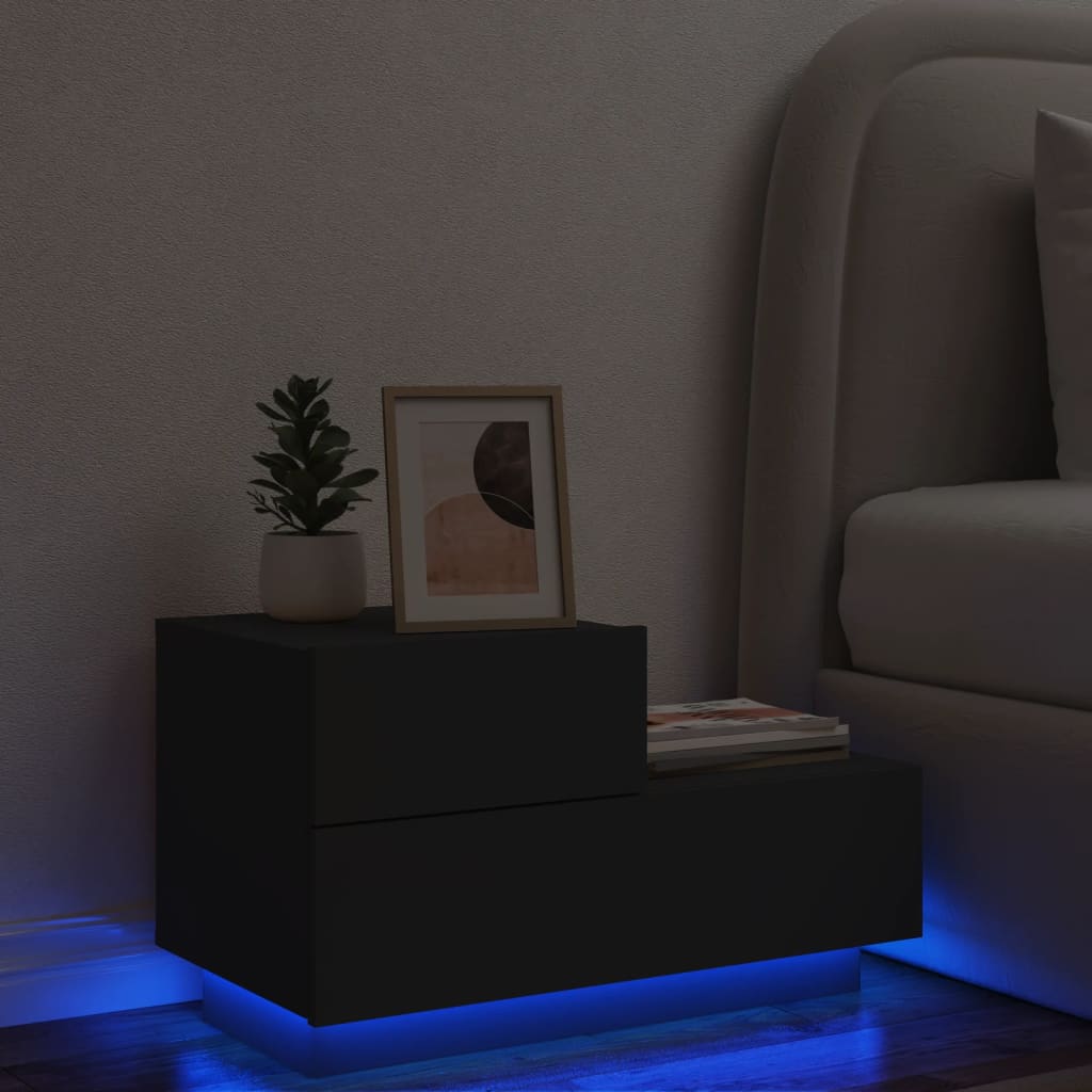Nachtkastje met LED-verlichting 70x36x40,5 cm zwart is nu te koop bij PeponiXL, paradijselijk wonen!