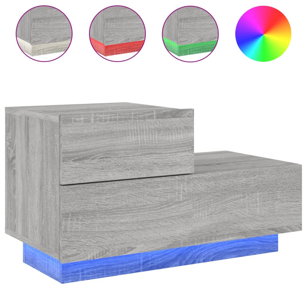 Nachtkastje met LED-verlichting 70x36x40,5 cm grijs sonoma is nu te koop bij PeponiXL, paradijselijk wonen!