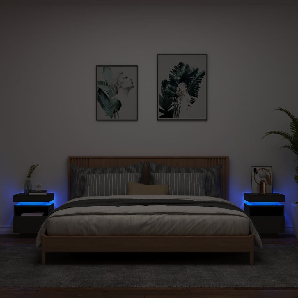Nachtkastjes met LED-verlichting 2 st 40x39x48,5 cm zwart is nu te koop bij PeponiXL, paradijselijk wonen!