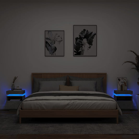 Nachtkastjes met LED-verlichting 2 st 40x39x48,5 cm betongrijs is nu te koop bij PeponiXL, paradijselijk wonen!
