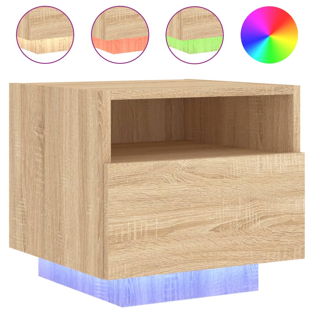 Nachtkastje met LED-verlichting 40x39x37 cm sonoma eikenkleurig is nu te koop bij PeponiXL, paradijselijk wonen!