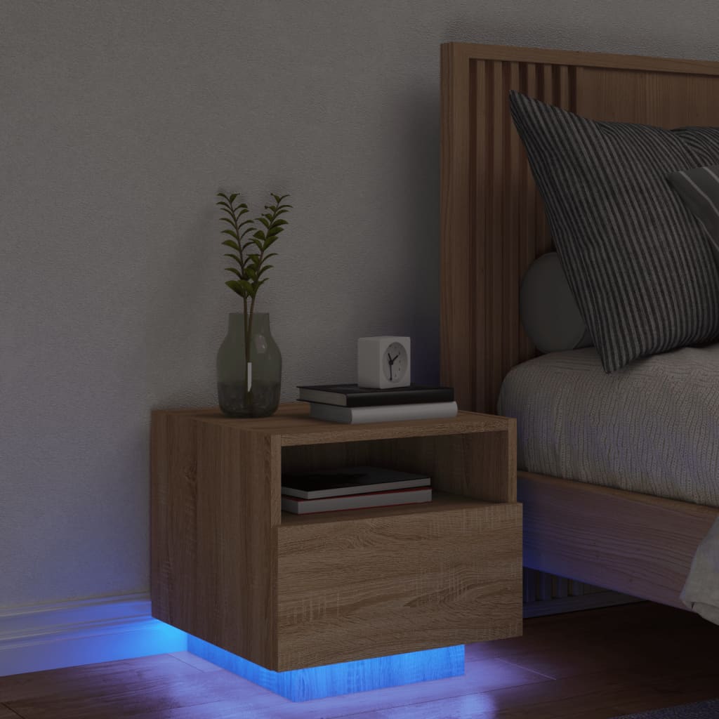 Nachtkastje met LED-verlichting 40x39x37 cm sonoma eikenkleurig is nu te koop bij PeponiXL, paradijselijk wonen!