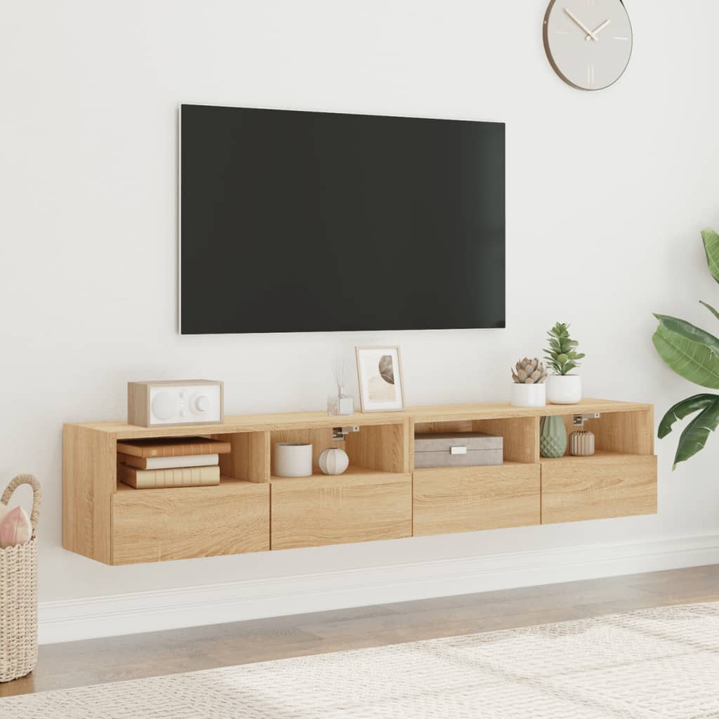 Tv-wandmeubels 2 st 80x30x30 cm bewerkt hout sonoma eikenkleur is nu te koop bij PeponiXL, paradijselijk wonen!