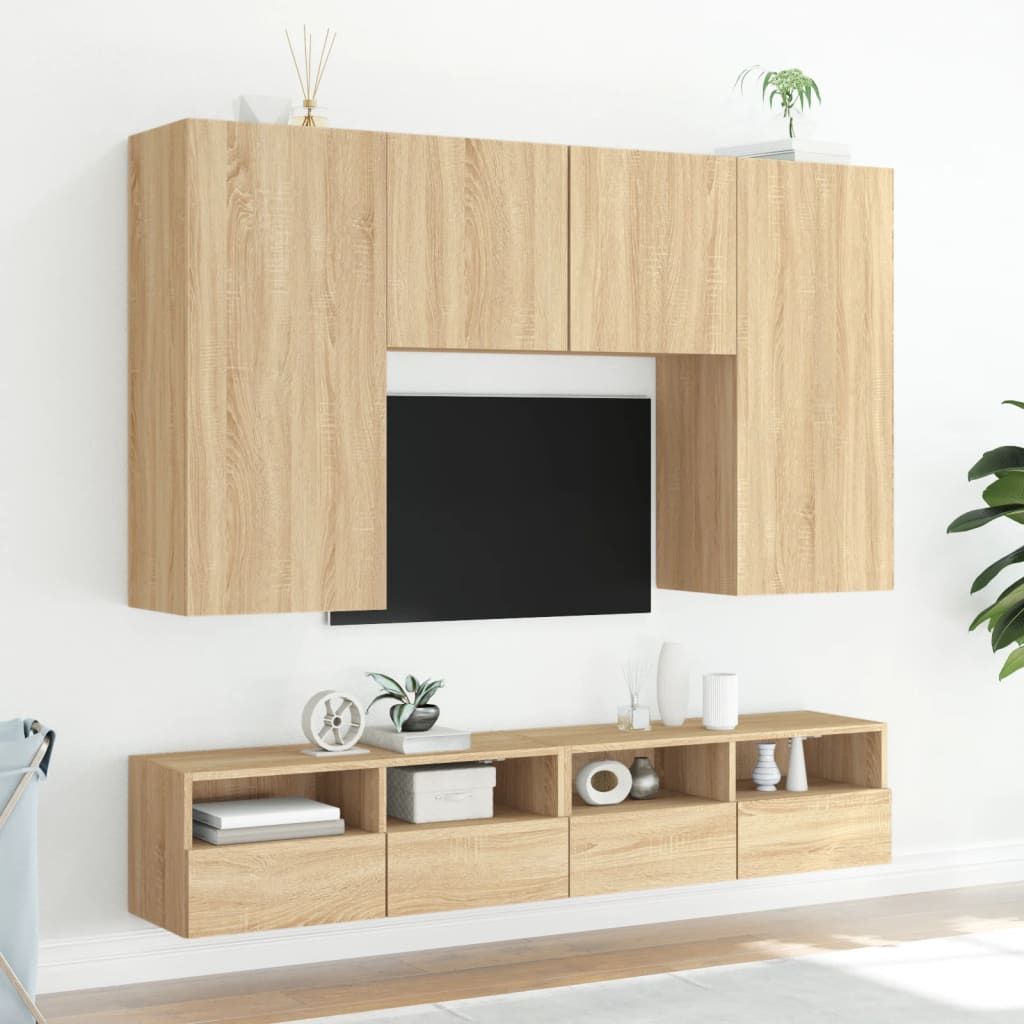 Tv-wandmeubels 2 st 80x30x30 cm bewerkt hout sonoma eikenkleur is nu te koop bij PeponiXL, paradijselijk wonen!