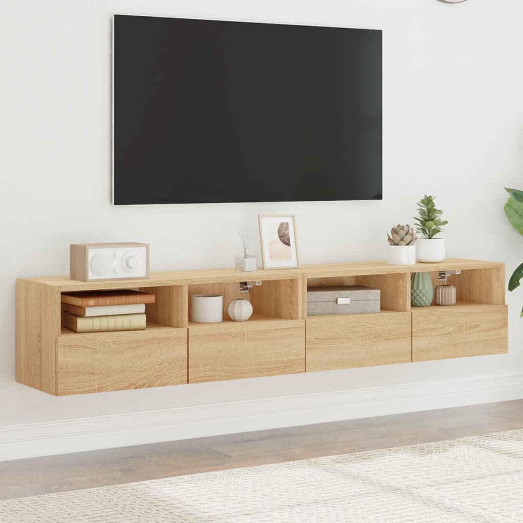 Tv-wandmeubels 2 st 80x30x30 cm bewerkt hout sonoma eikenkleur is nu te koop bij PeponiXL, paradijselijk wonen!