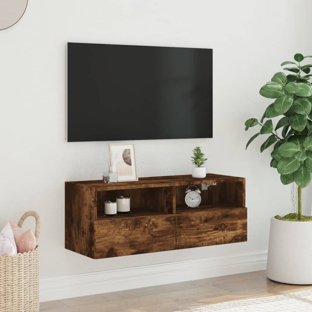 Tv-wandmeubel 80x30x30 cm bewerkt hout gerookt eikenkleurig is nu te koop bij PeponiXL, paradijselijk wonen!