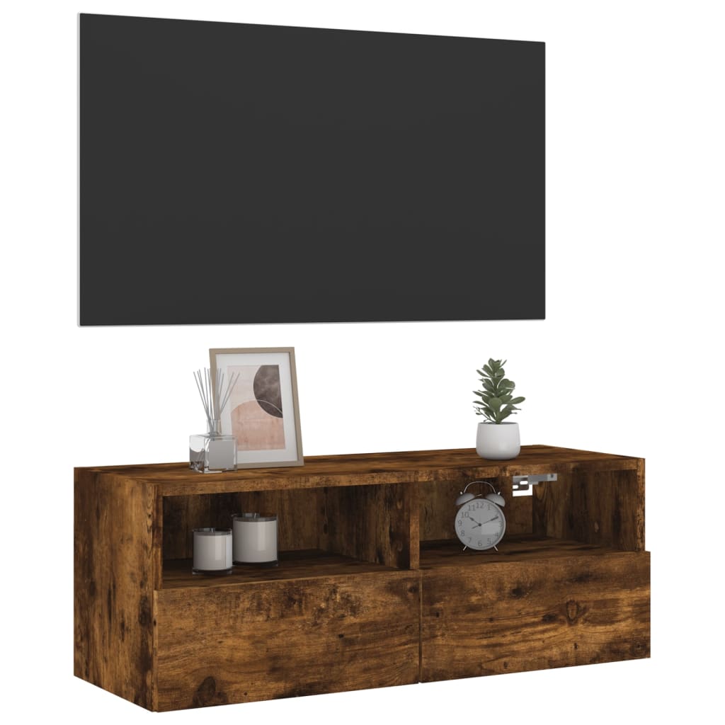 Tv-wandmeubel 80x30x30 cm bewerkt hout gerookt eikenkleurig is nu te koop bij PeponiXL, paradijselijk wonen!