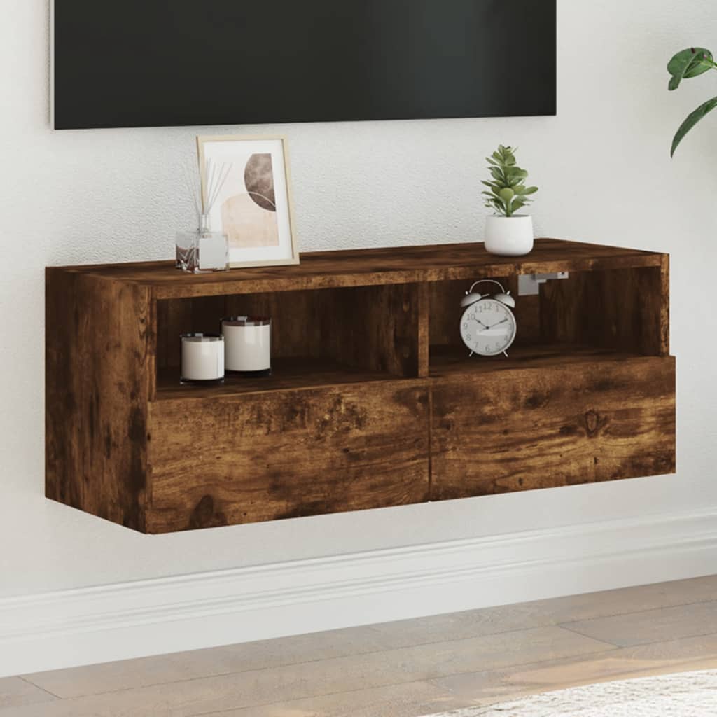 Tv-wandmeubel 80x30x30 cm bewerkt hout gerookt eikenkleurig is nu te koop bij PeponiXL, paradijselijk wonen!