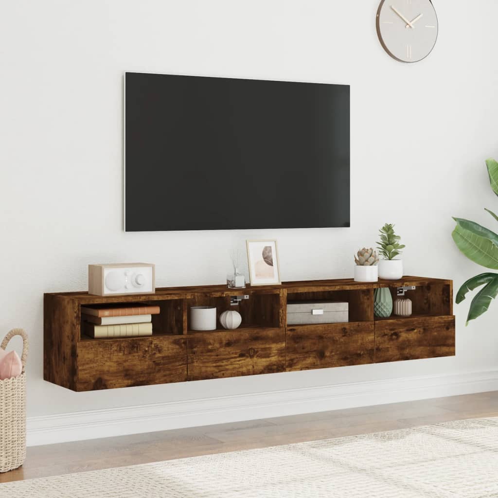 Tv-wandmeubels 2 st 80x30x30 cm bewerkt hout gerookt eikenkleur is nu te koop bij PeponiXL, paradijselijk wonen!
