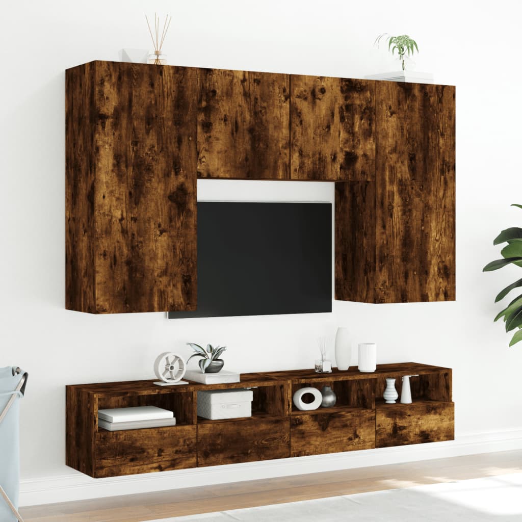Tv-wandmeubels 2 st 80x30x30 cm bewerkt hout gerookt eikenkleur is nu te koop bij PeponiXL, paradijselijk wonen!
