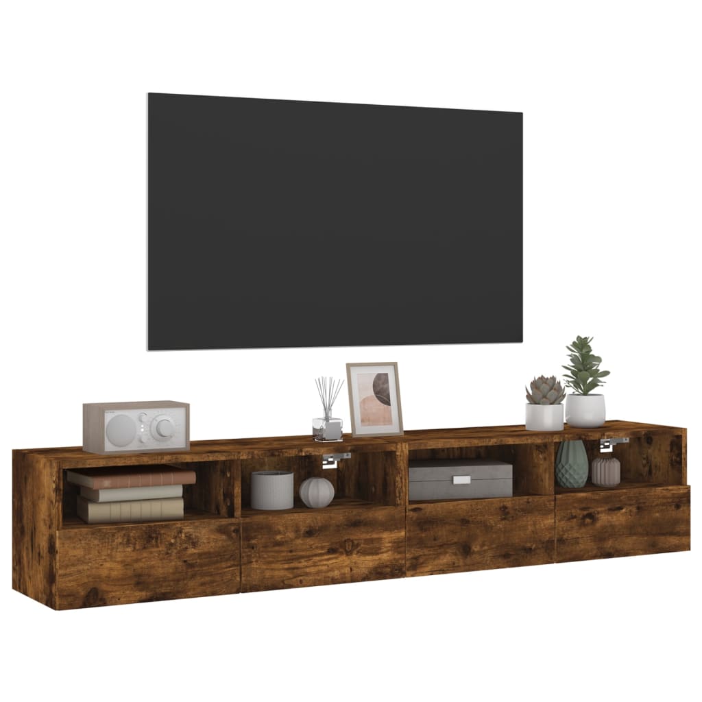 Tv-wandmeubels 2 st 80x30x30 cm bewerkt hout gerookt eikenkleur is nu te koop bij PeponiXL, paradijselijk wonen!