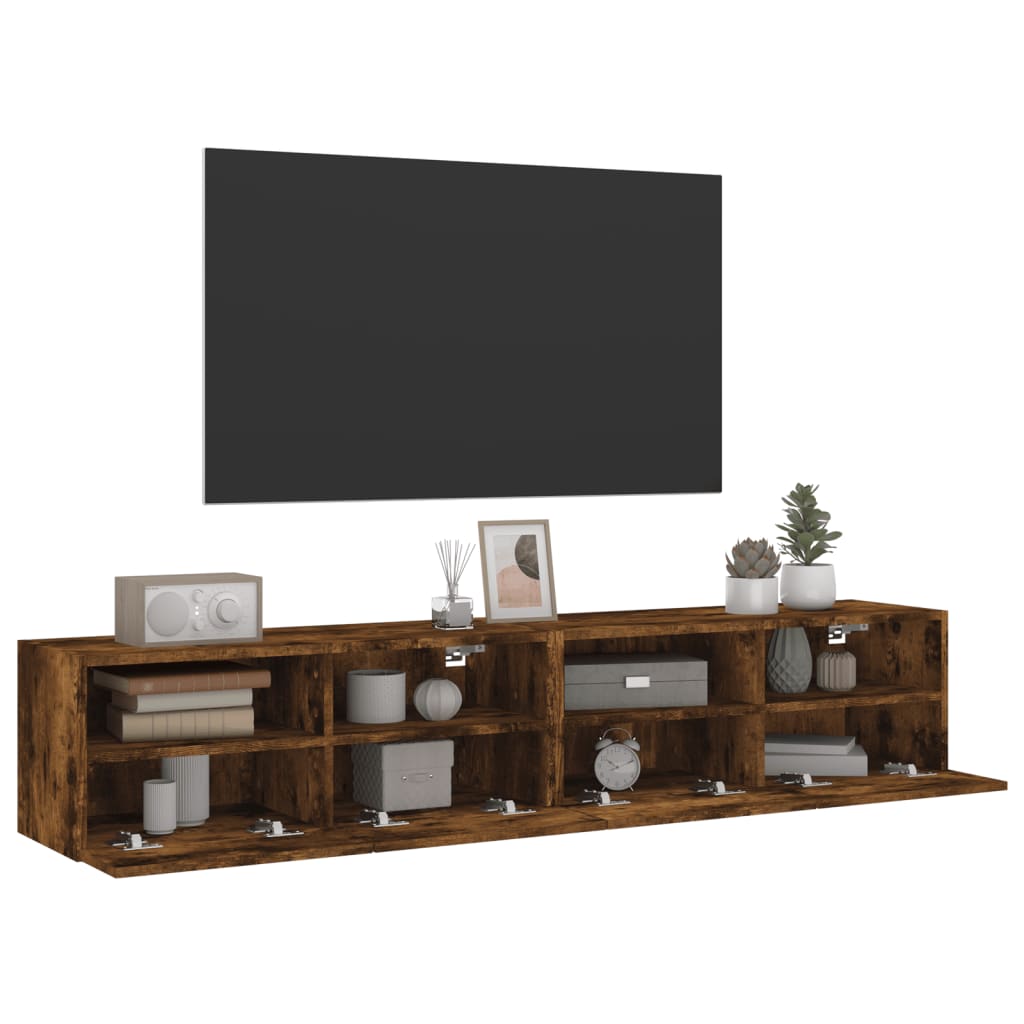 Tv-wandmeubels 2 st 80x30x30 cm bewerkt hout gerookt eikenkleur is nu te koop bij PeponiXL, paradijselijk wonen!