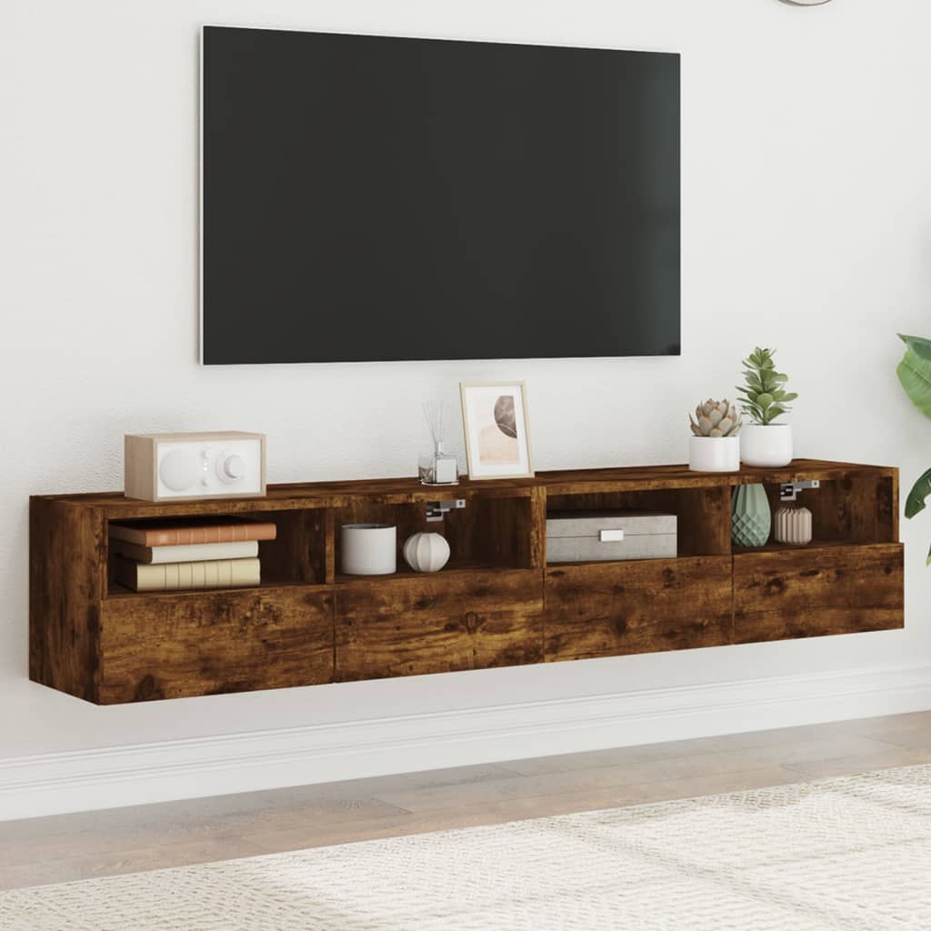 Tv-wandmeubels 2 st 80x30x30 cm bewerkt hout gerookt eikenkleur is nu te koop bij PeponiXL, paradijselijk wonen!