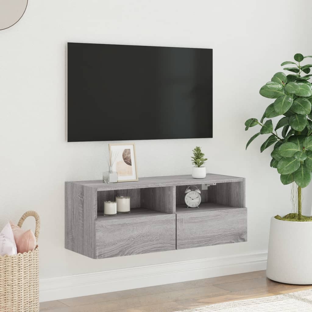 Tv-wandmeubel 80x30x30 cm bewerkt hout grijs sonoma eikenkleur is nu te koop bij PeponiXL, paradijselijk wonen!