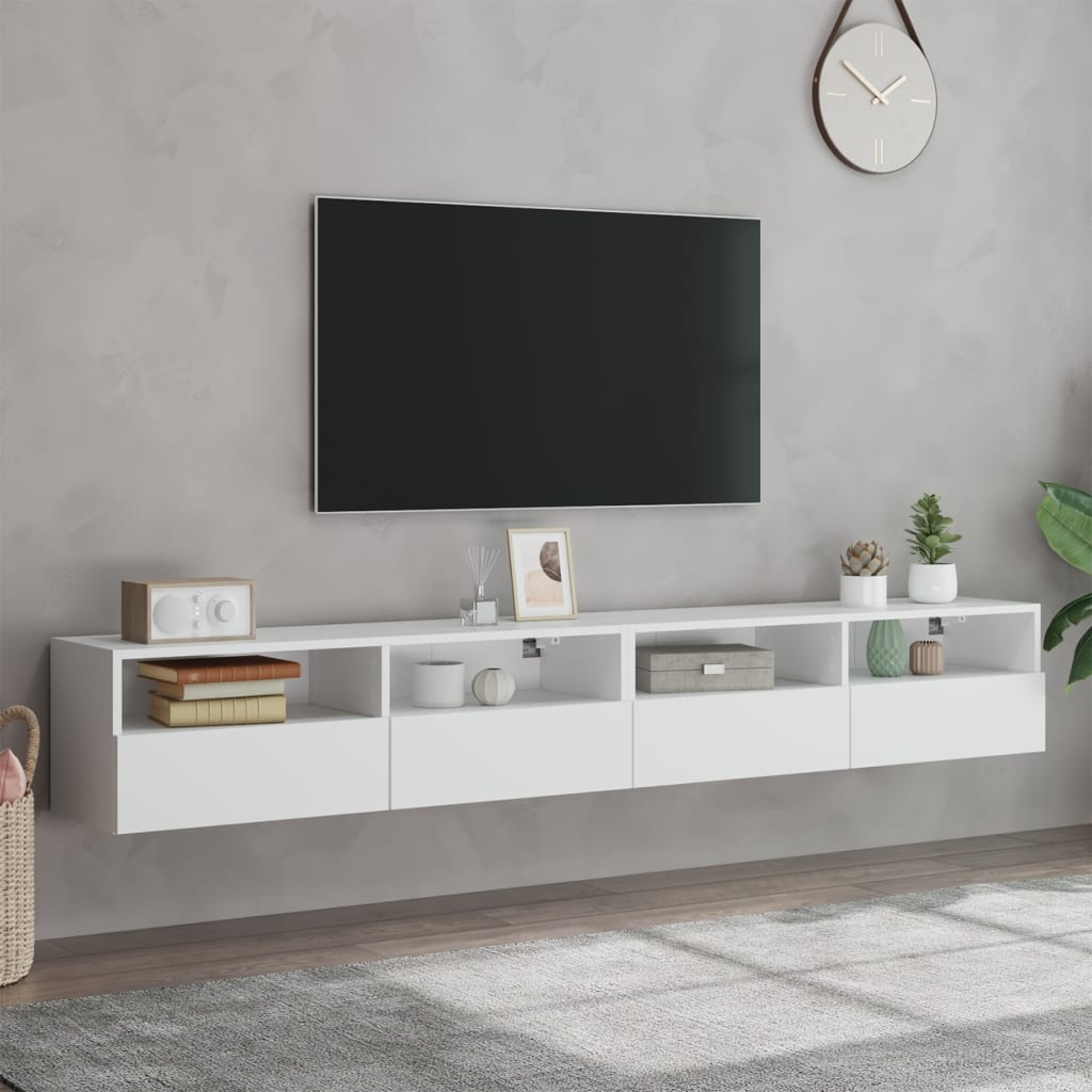 Tv-wandmeubels 2 st 100x30x30 cm bewerkt hout wit is nu te koop bij PeponiXL, paradijselijk wonen!