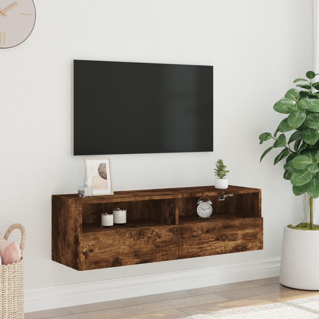 Tv-wandmeubel 100x30x30 cm bewerkt hout gerookt eikenkleurig is nu te koop bij PeponiXL, paradijselijk wonen!