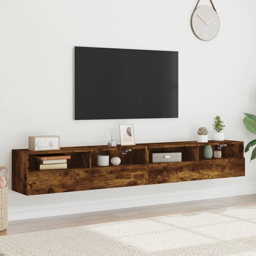Tv-wandmeubels 2 st 100x30x30 cm bewerkt hout gerookt eiken is nu te koop bij PeponiXL, paradijselijk wonen!