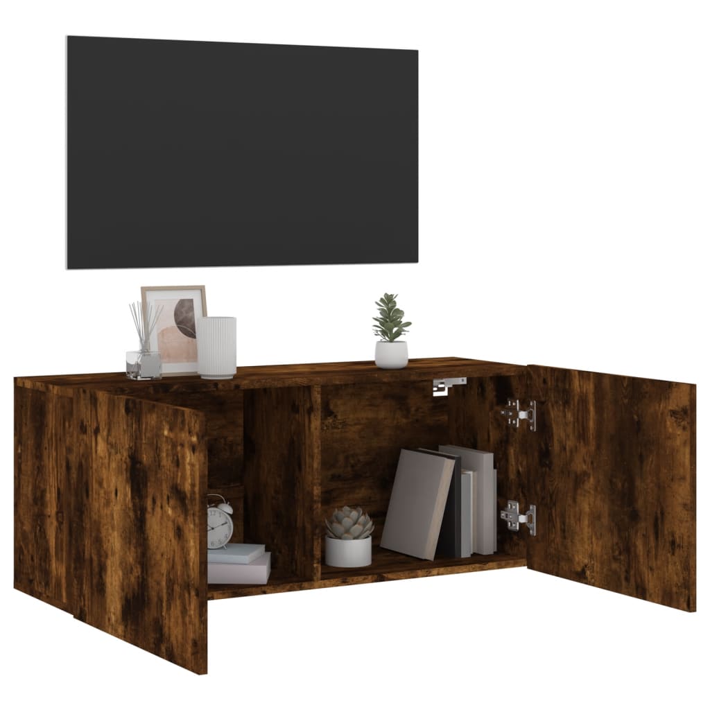 Tv-meubel wandgemonteerd 100x30x41 cm gerookt eikenkleurig is nu te koop bij PeponiXL, paradijselijk wonen!