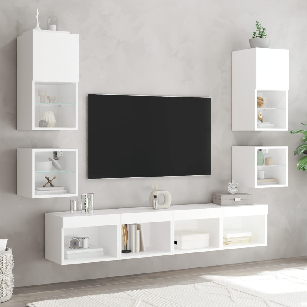Tv-wandmeubels met LED-verlichting 2 st 30x28,5x30 cm wit is nu te koop bij PeponiXL, paradijselijk wonen!