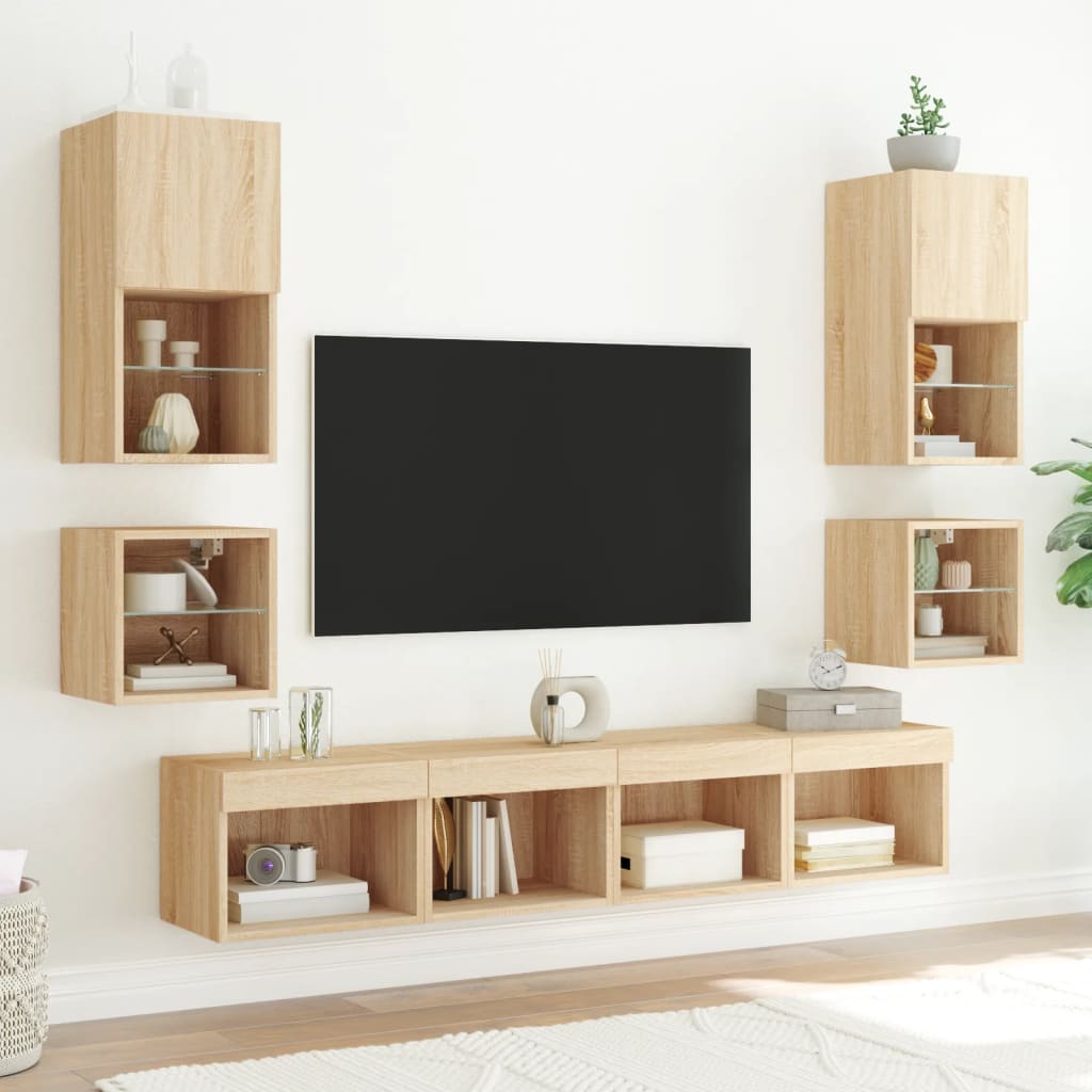 Tv-wandmeubel met LED-verlichting 30x28,5x30 cm sonoma eiken is nu te koop bij PeponiXL, paradijselijk wonen!