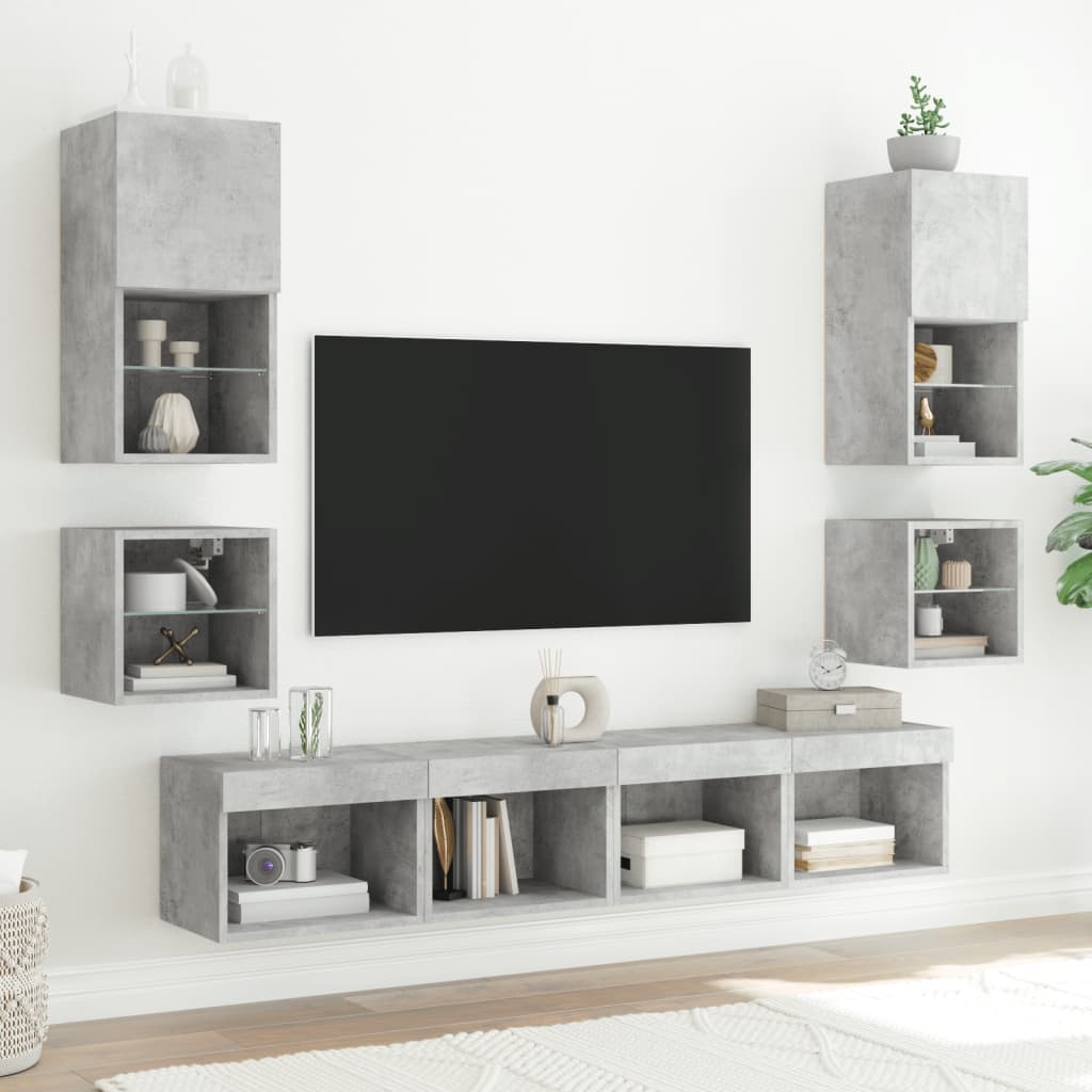 Tv-wandmeubel met LED-verlichting 30x28,5x30 cm betongrijs is nu te koop bij PeponiXL, paradijselijk wonen!