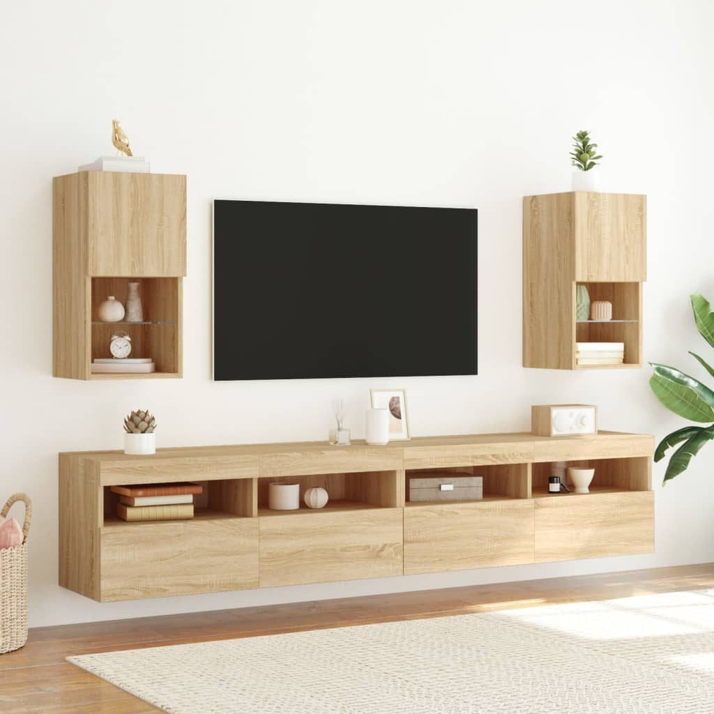 Tv-meubelen 2 st LED-verlichting 30,5x30x60 cm sonoma eiken is nu te koop bij PeponiXL, paradijselijk wonen!