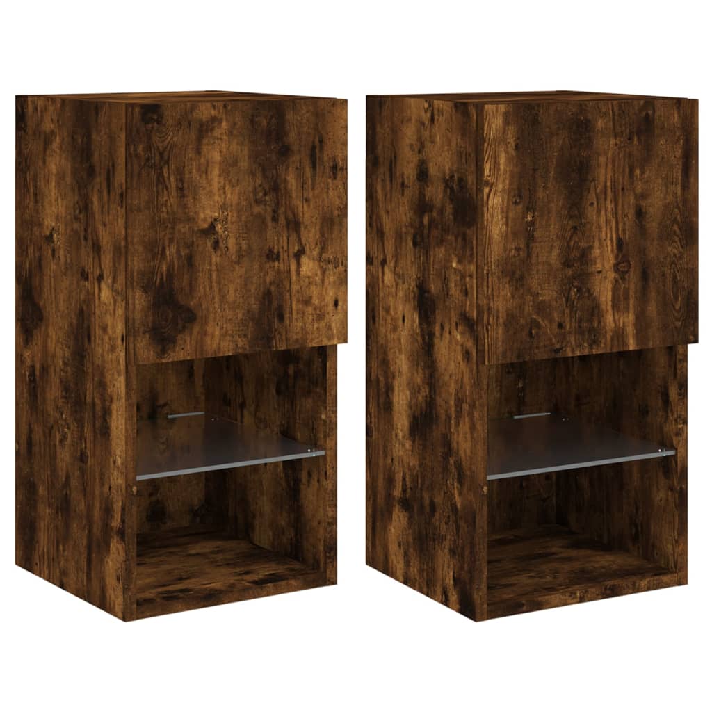 Tv-meubelen 2 st LED-verlichting 30,5x30x60 cm gerookt eiken is nu te koop bij PeponiXL, paradijselijk wonen!