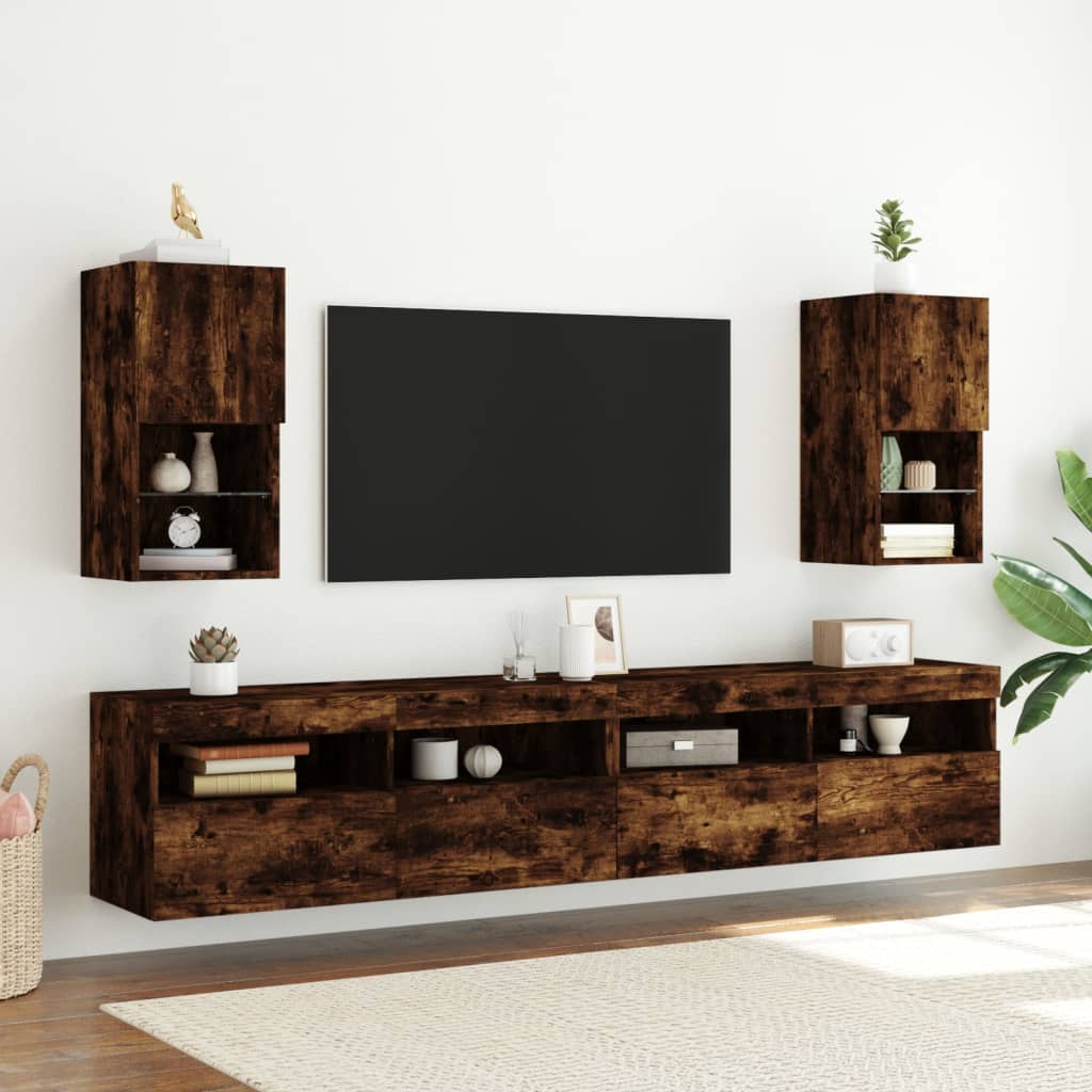 Tv-meubelen 2 st LED-verlichting 30,5x30x60 cm gerookt eiken is nu te koop bij PeponiXL, paradijselijk wonen!