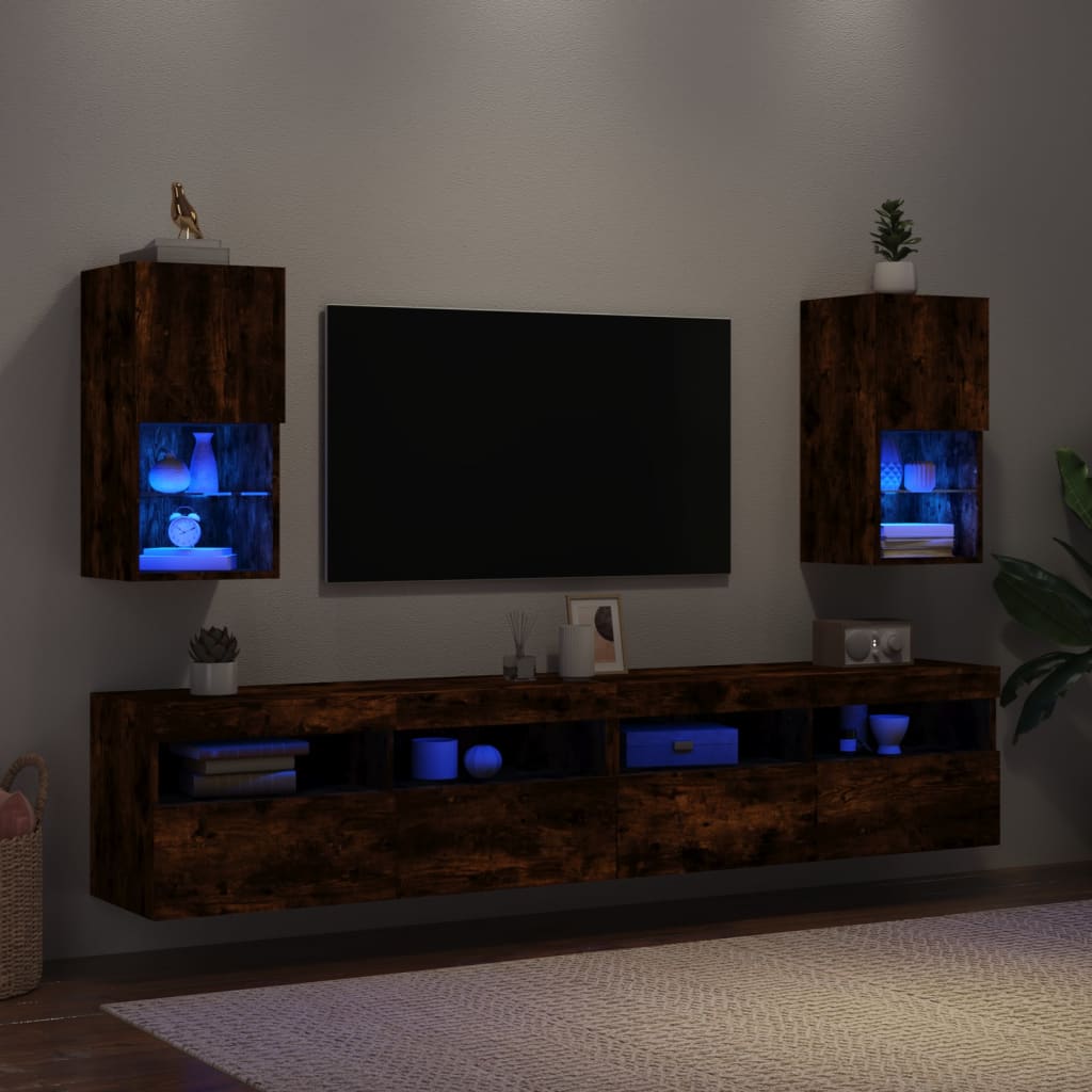 Tv-meubelen 2 st LED-verlichting 30,5x30x60 cm gerookt eiken is nu te koop bij PeponiXL, paradijselijk wonen!