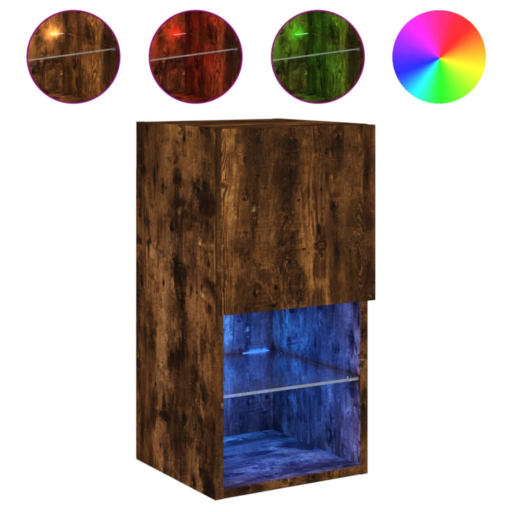 Tv-meubelen 2 st LED-verlichting 30,5x30x60 cm gerookt eiken is nu te koop bij PeponiXL, paradijselijk wonen!