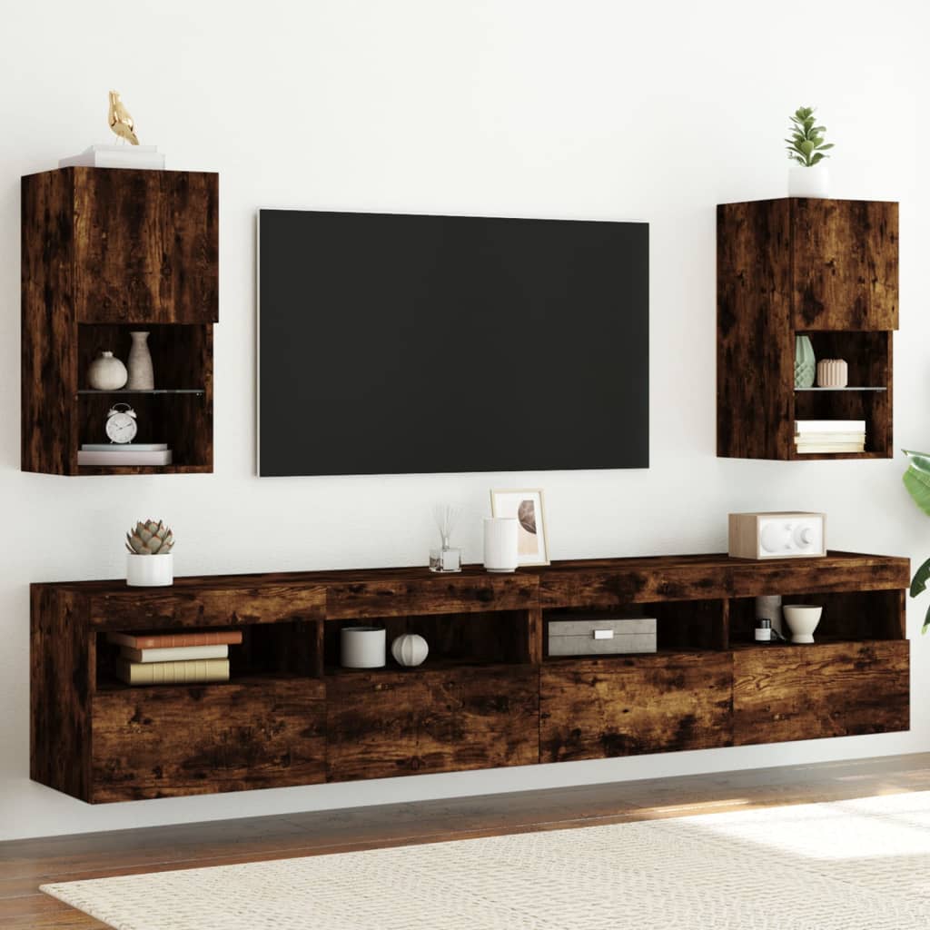 Tv-meubelen 2 st LED-verlichting 30,5x30x60 cm gerookt eiken is nu te koop bij PeponiXL, paradijselijk wonen!
