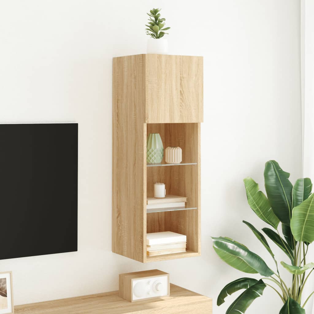 Tv-meubel met LED-verlichting 30,5x30x90 cm sonoma eikenkleurig is nu te koop bij PeponiXL, paradijselijk wonen!