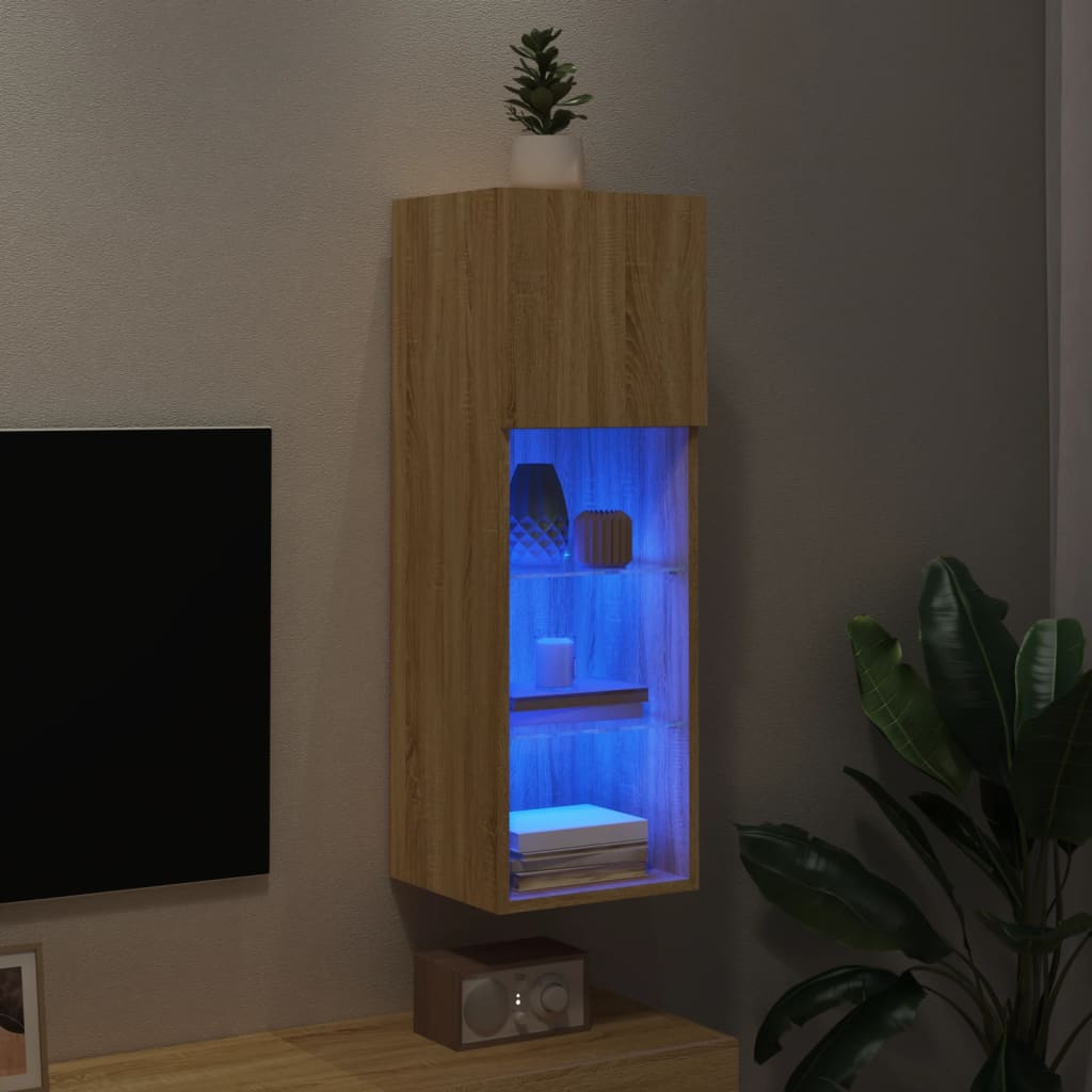 Tv-meubel met LED-verlichting 30,5x30x90 cm sonoma eikenkleurig is nu te koop bij PeponiXL, paradijselijk wonen!