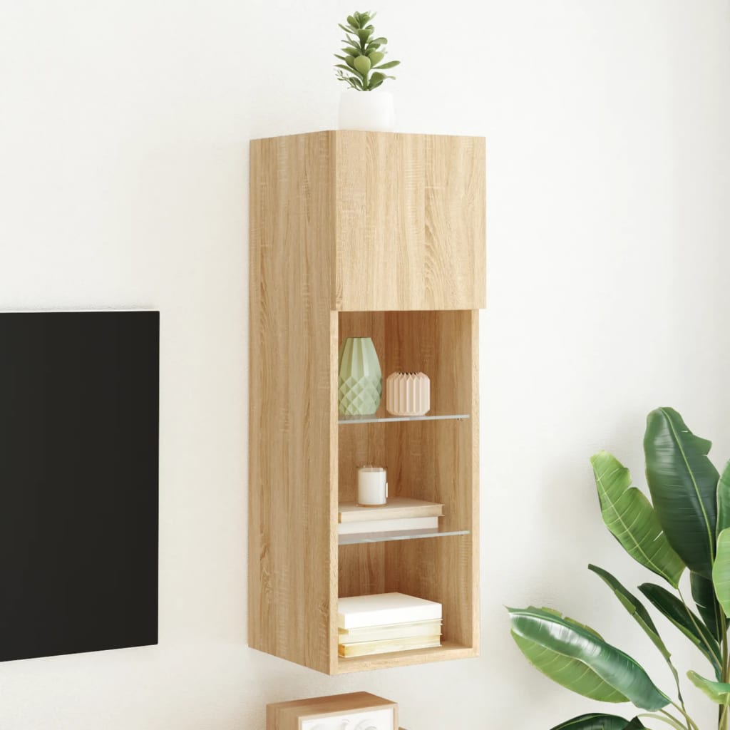 Tv-meubel met LED-verlichting 30,5x30x90 cm sonoma eikenkleurig is nu te koop bij PeponiXL, paradijselijk wonen!