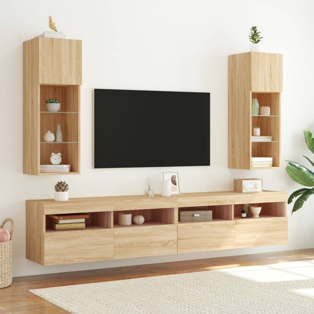 Tv-meubels met LED-verlichting 2 st 30,5x30x90 cm sonoma eiken is nu te koop bij PeponiXL, paradijselijk wonen!