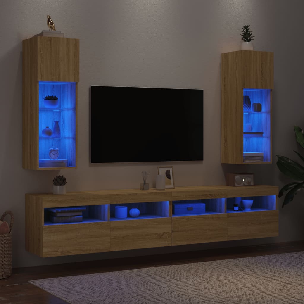Tv-meubels met LED-verlichting 2 st 30,5x30x90 cm sonoma eiken is nu te koop bij PeponiXL, paradijselijk wonen!