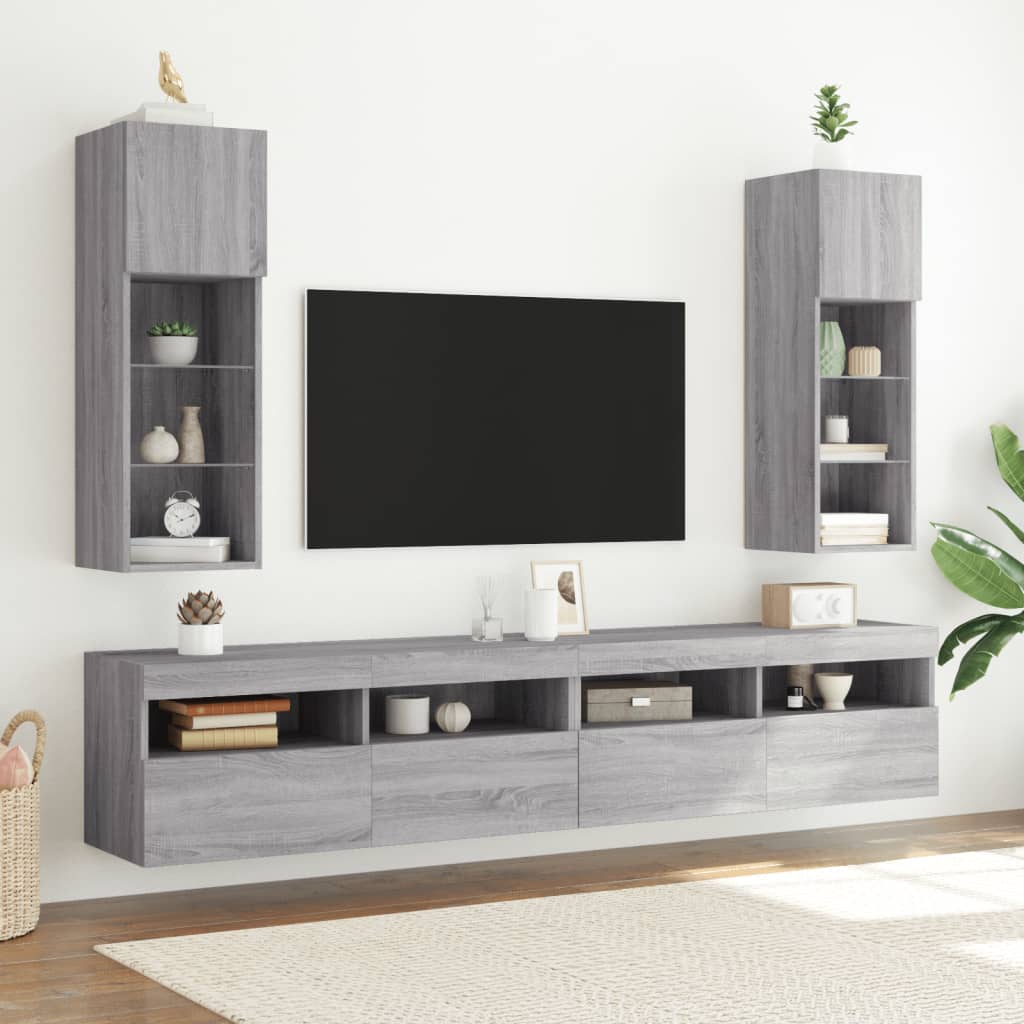 Tv-meubel met LED-verlichting 30,5x30x90 cm grijs sonoma eiken is nu te koop bij PeponiXL, paradijselijk wonen!