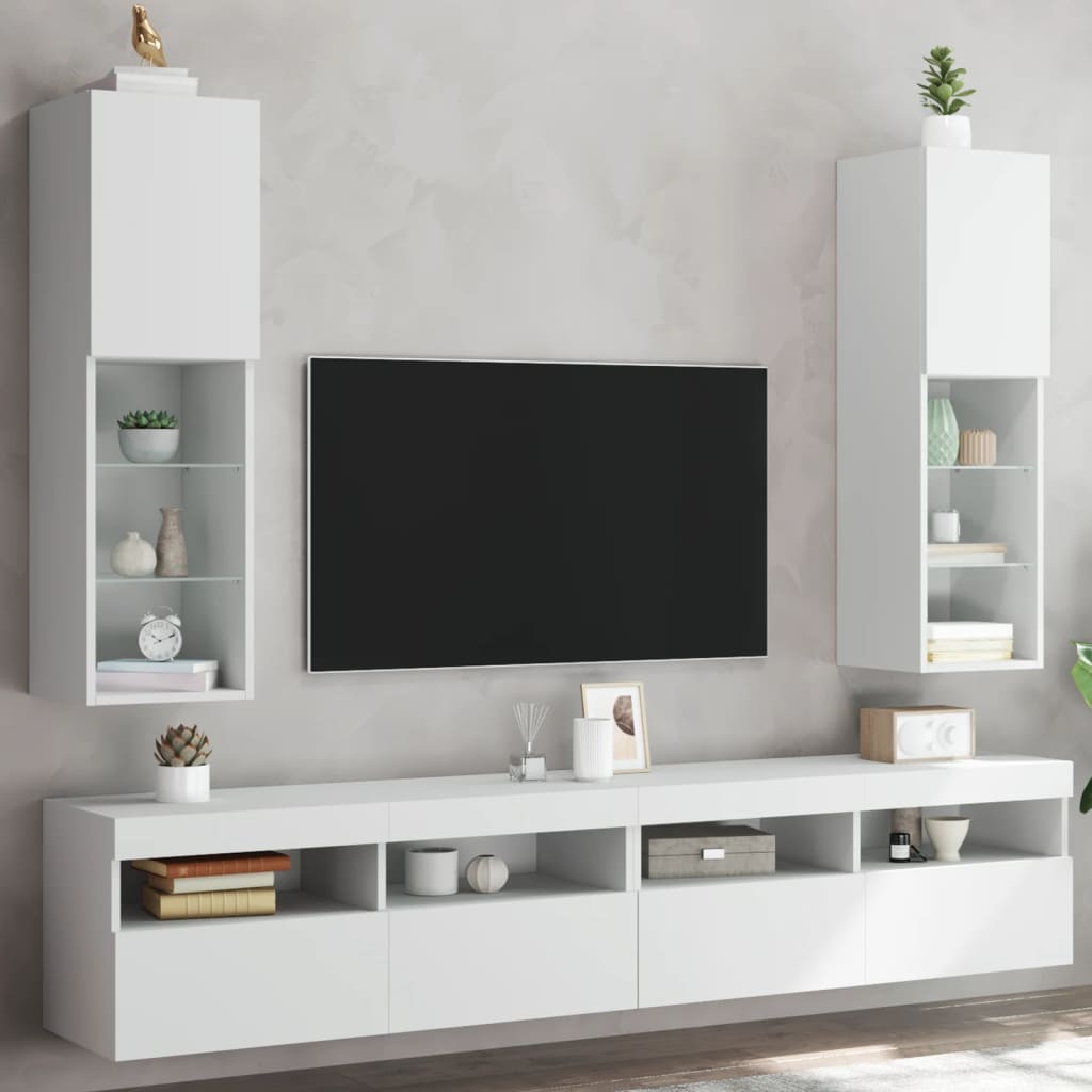 Tv-meubels met LED-verlichting 2 st 30,5x30x102 cm wit is nu te koop bij PeponiXL, paradijselijk wonen!