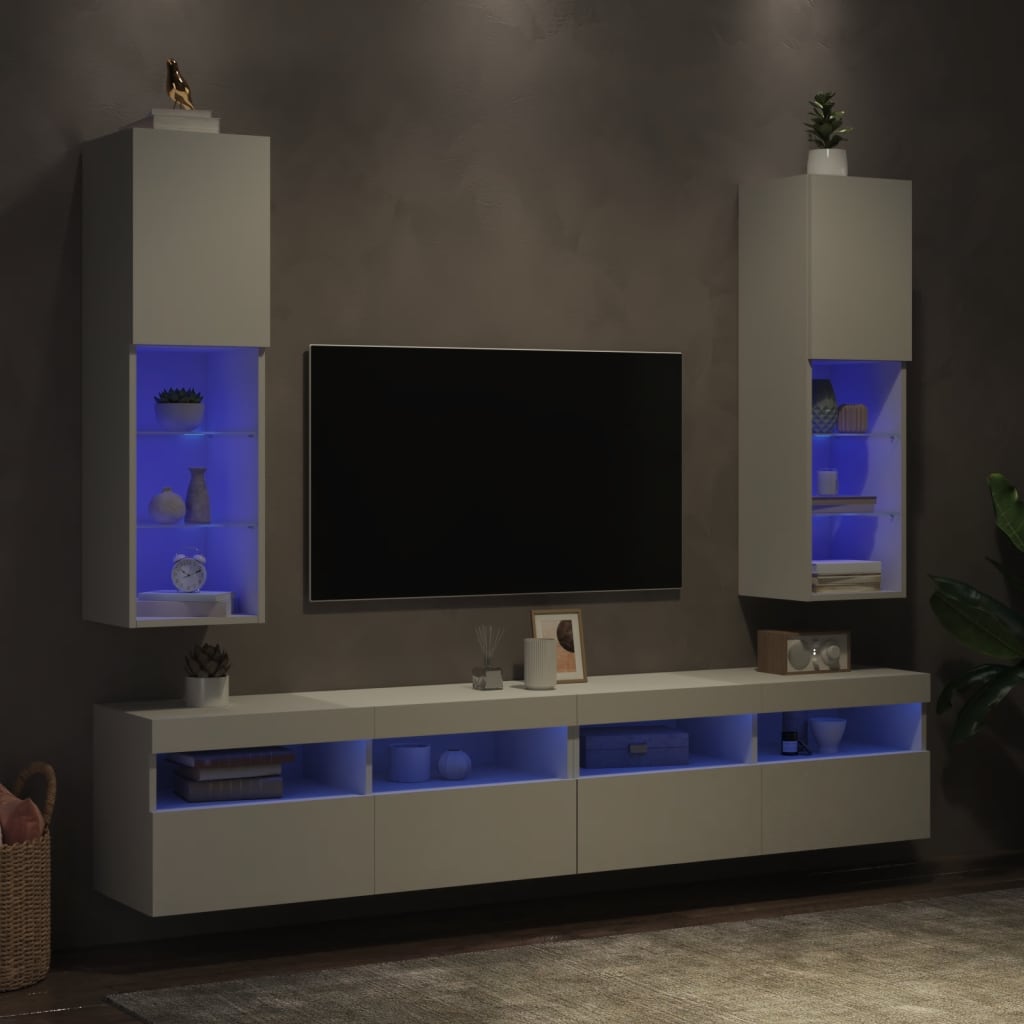 Tv-meubels met LED-verlichting 2 st 30,5x30x102 cm wit is nu te koop bij PeponiXL, paradijselijk wonen!