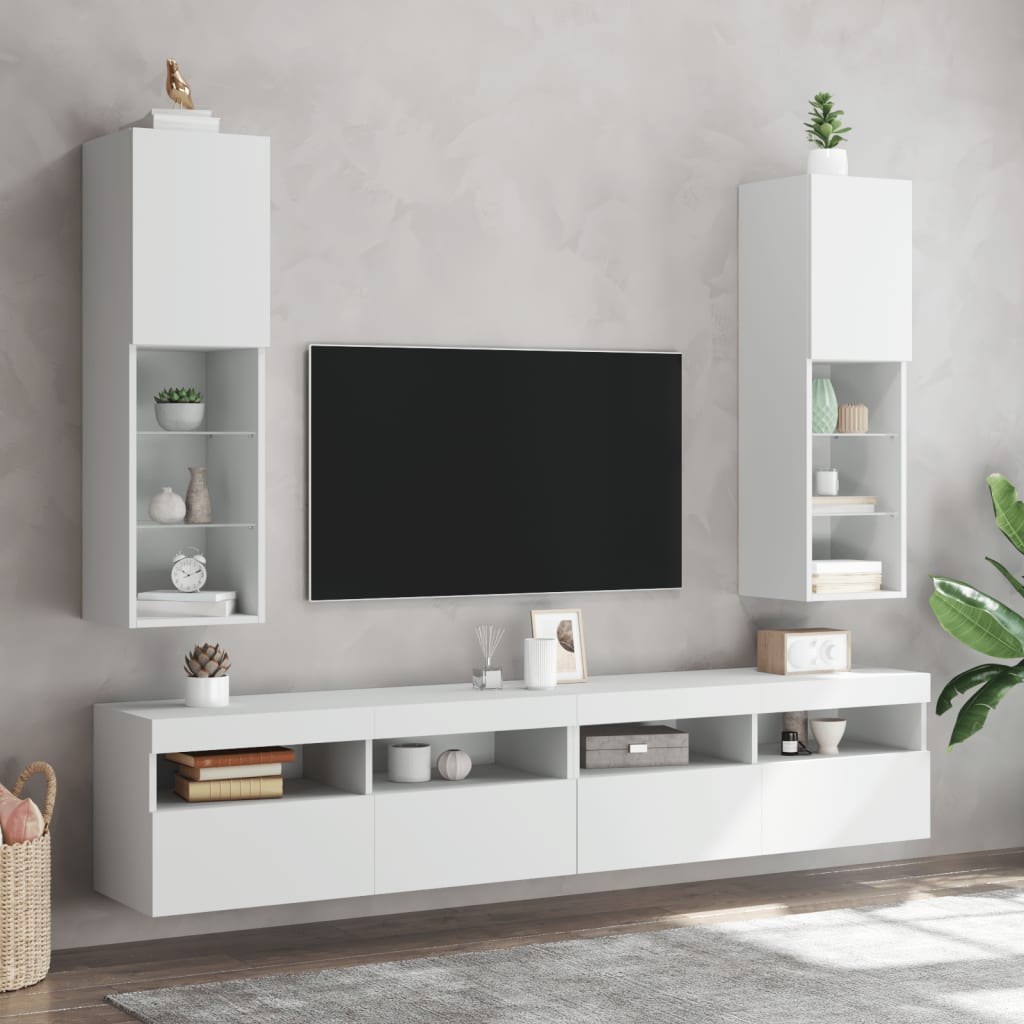 Tv-meubels met LED-verlichting 2 st 30,5x30x102 cm wit is nu te koop bij PeponiXL, paradijselijk wonen!