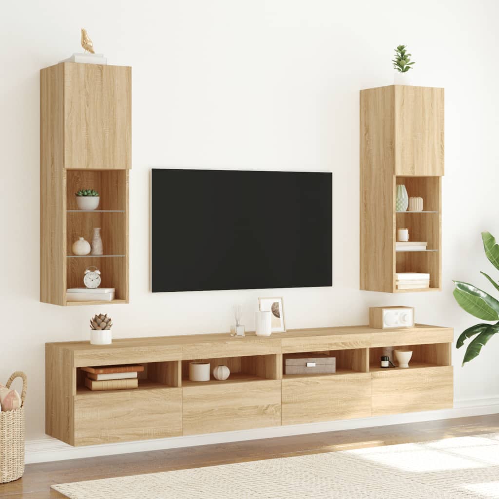 Tv-meubel met LED-verlichting 30,5x30x102 cm sonoma eikenkleur is nu te koop bij PeponiXL, paradijselijk wonen!