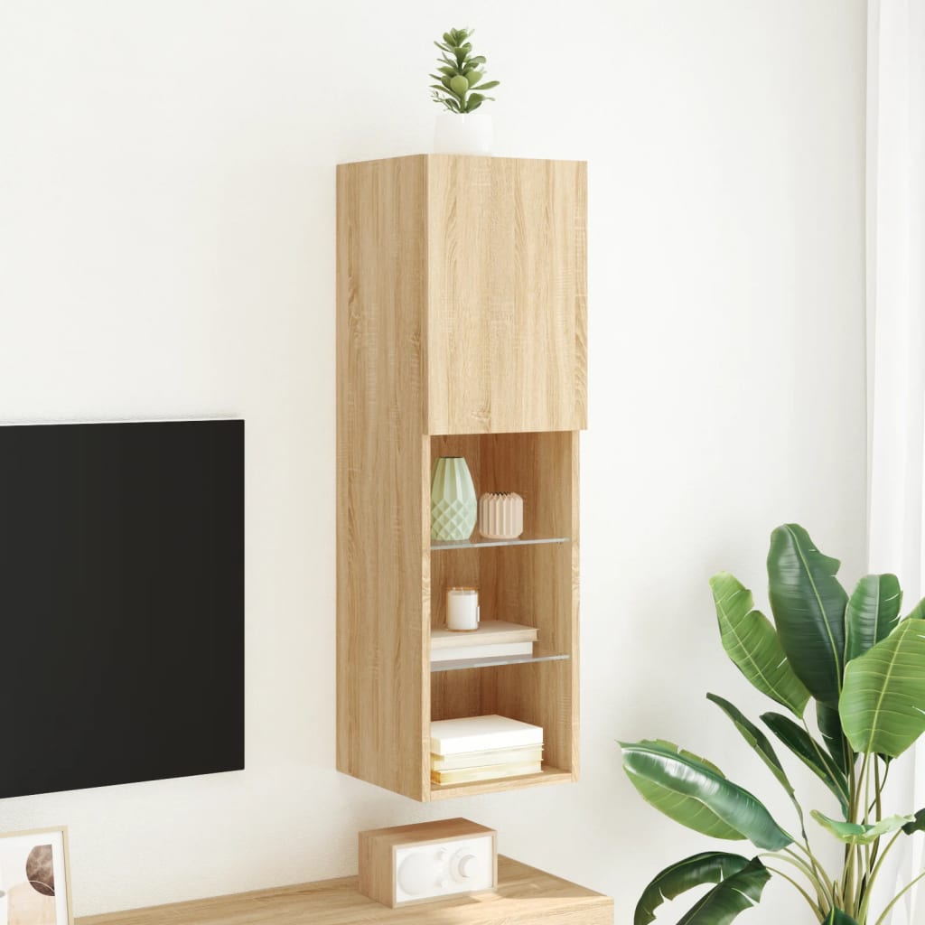 Tv-meubel met LED-verlichting 30,5x30x102 cm sonoma eikenkleur is nu te koop bij PeponiXL, paradijselijk wonen!