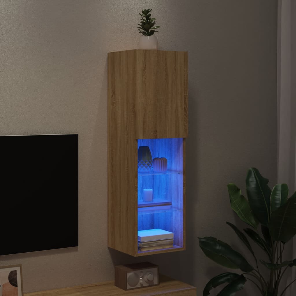 Tv-meubel met LED-verlichting 30,5x30x102 cm sonoma eikenkleur is nu te koop bij PeponiXL, paradijselijk wonen!