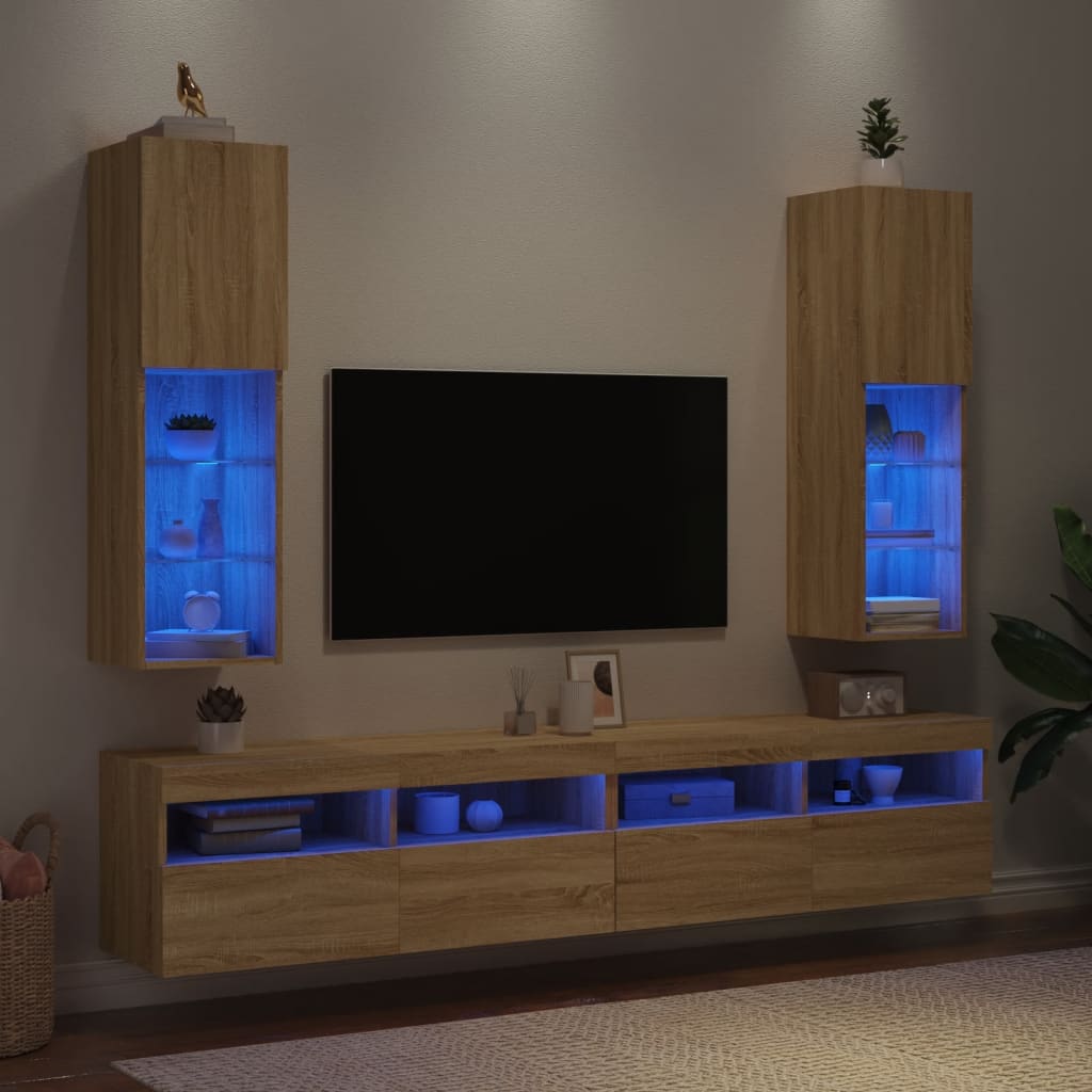 Tv-meubels met LED-verlichting 2 st 30,5x30x102 cm sonoma eiken is nu te koop bij PeponiXL, paradijselijk wonen!