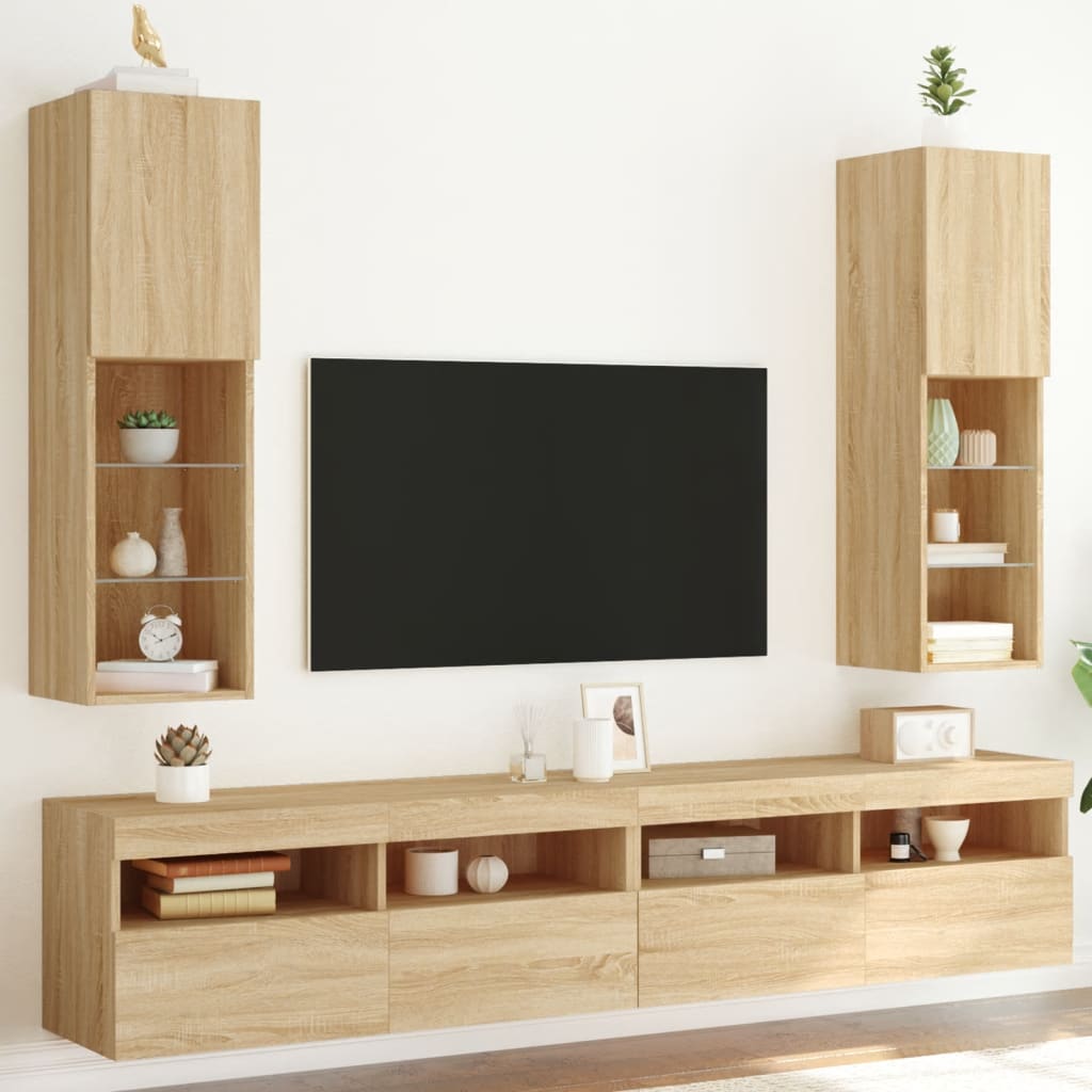 Tv-meubels met LED-verlichting 2 st 30,5x30x102 cm sonoma eiken is nu te koop bij PeponiXL, paradijselijk wonen!
