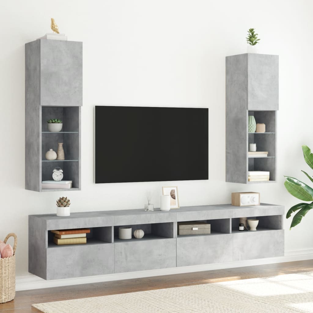 Tv-meubel met LED-verlichting 30,5x30x102 cm betongrijs is nu te koop bij PeponiXL, paradijselijk wonen!