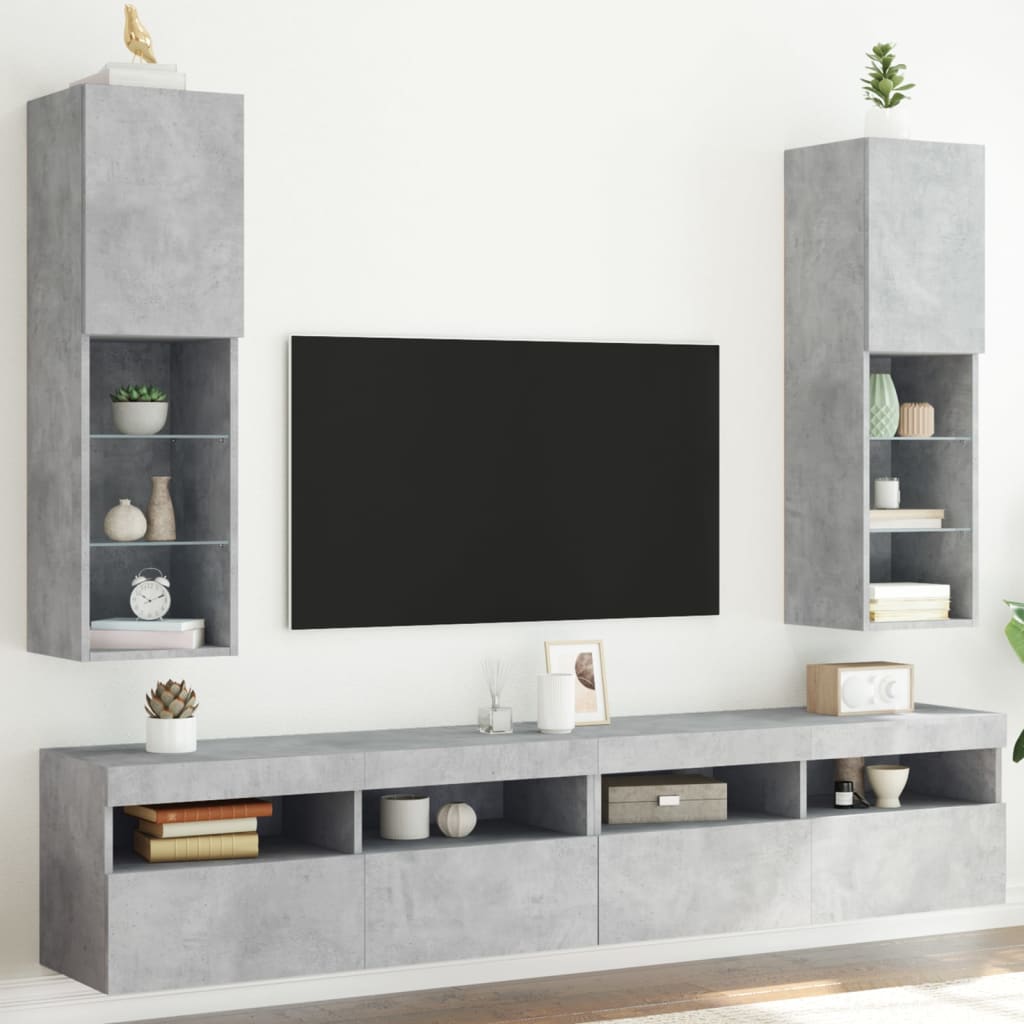 Tv-meubels met LED-verlichting 2 st 30,5x30x102 cm betongrijs is nu te koop bij PeponiXL, paradijselijk wonen!