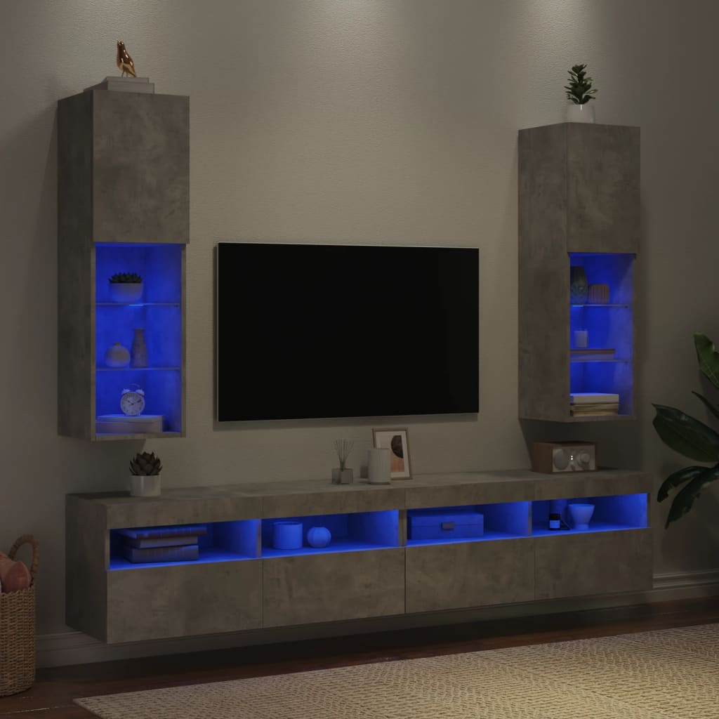 Tv-meubels met LED-verlichting 2 st 30,5x30x102 cm betongrijs is nu te koop bij PeponiXL, paradijselijk wonen!