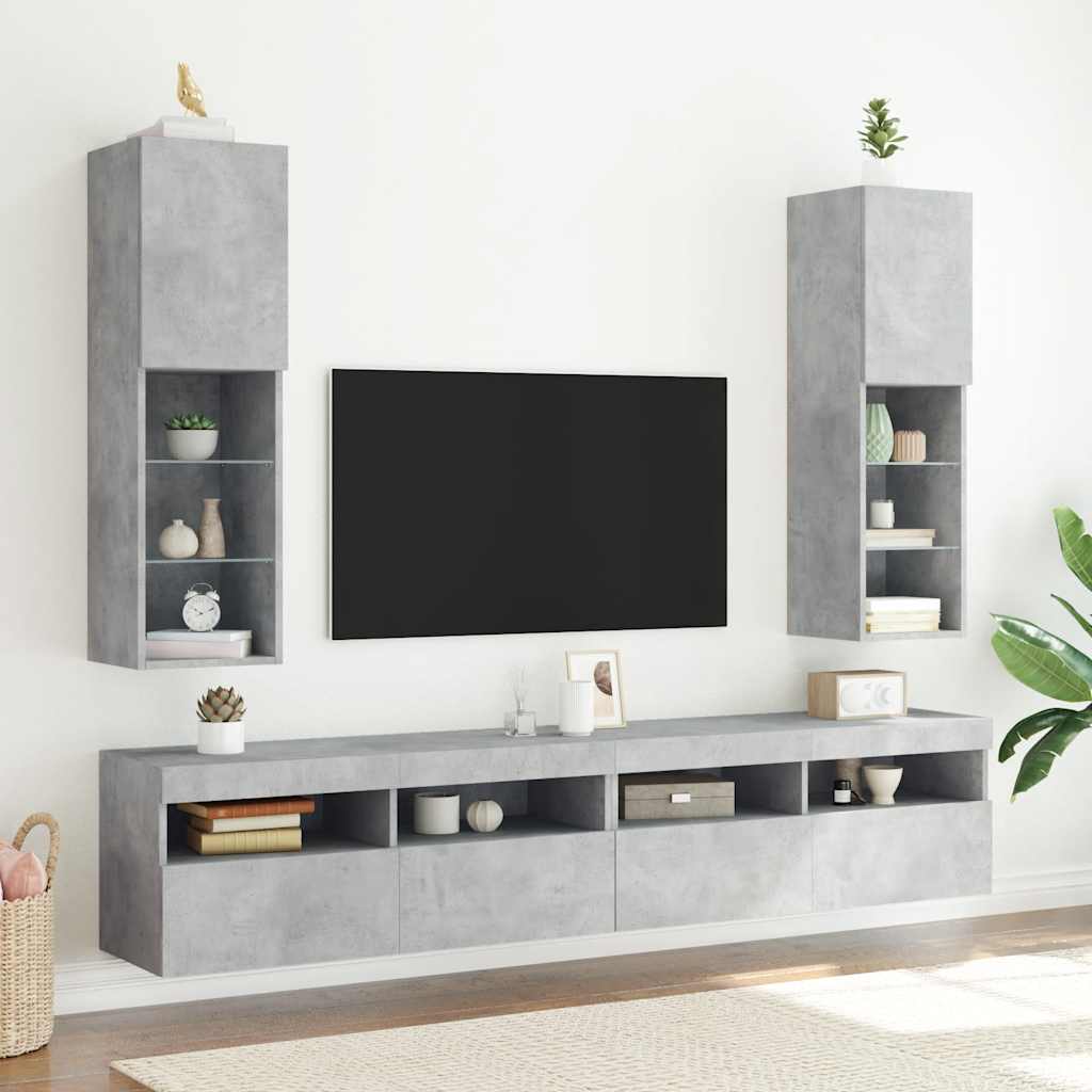 Tv-meubels met LED-verlichting 2 st 30,5x30x102 cm betongrijs is nu te koop bij PeponiXL, paradijselijk wonen!